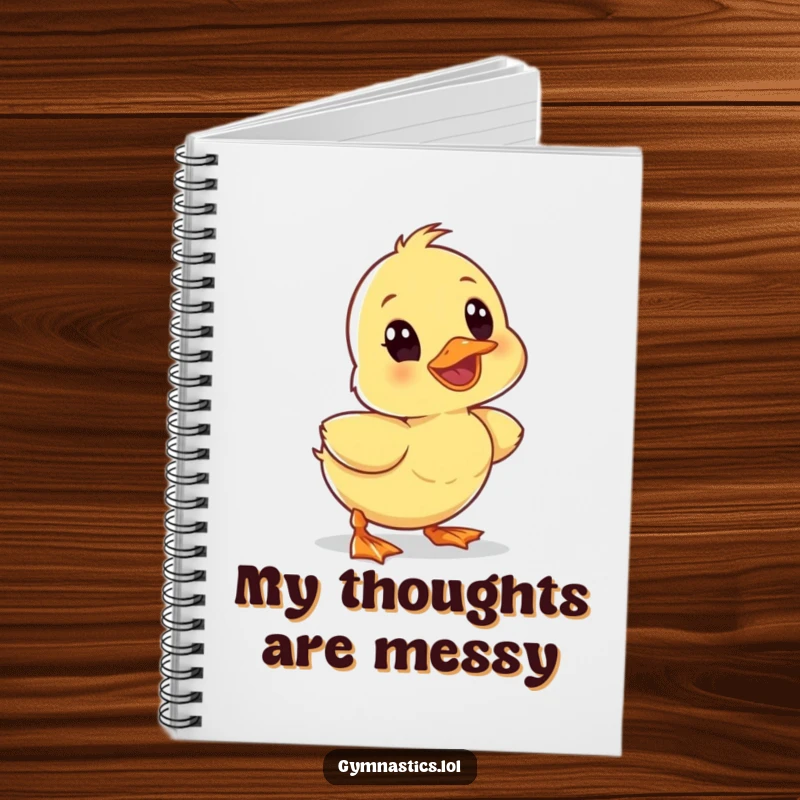 Funny wobbly duckling tumbling forward with a surprised expression on a notebook cover, inspiring humorous journaling.