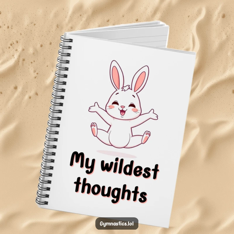 Funny bunny notebook cover with a cheerful bunny in a wide, askew split, perfect for capturing notes with a humorous, flexible touch.