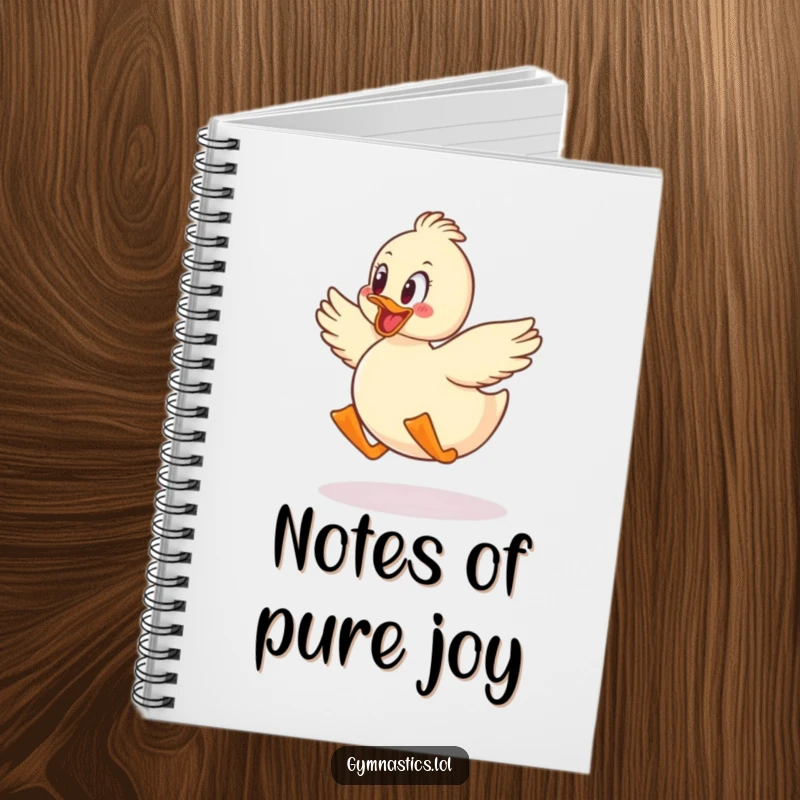 Funny duck jumping with glee on a notebook cover, ideal for journaling happy thoughts.