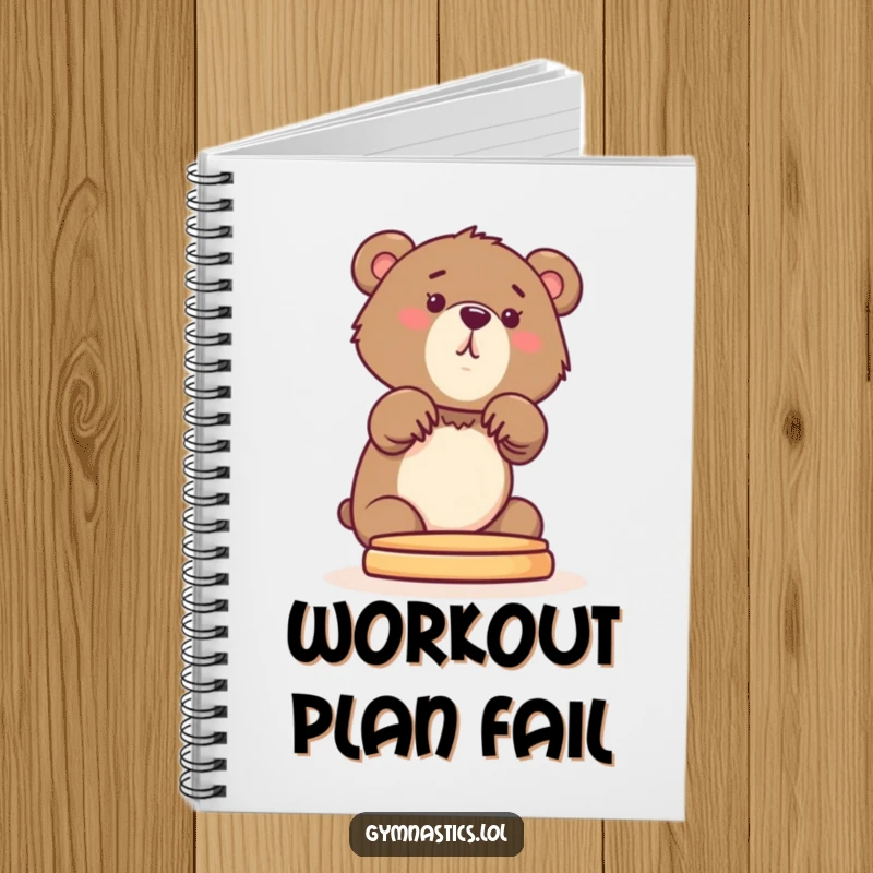 Funny Bear Cub Notebook featuring a curious cub stretching its front paws onto a pommel horse, for jotting down playful thoughts.
