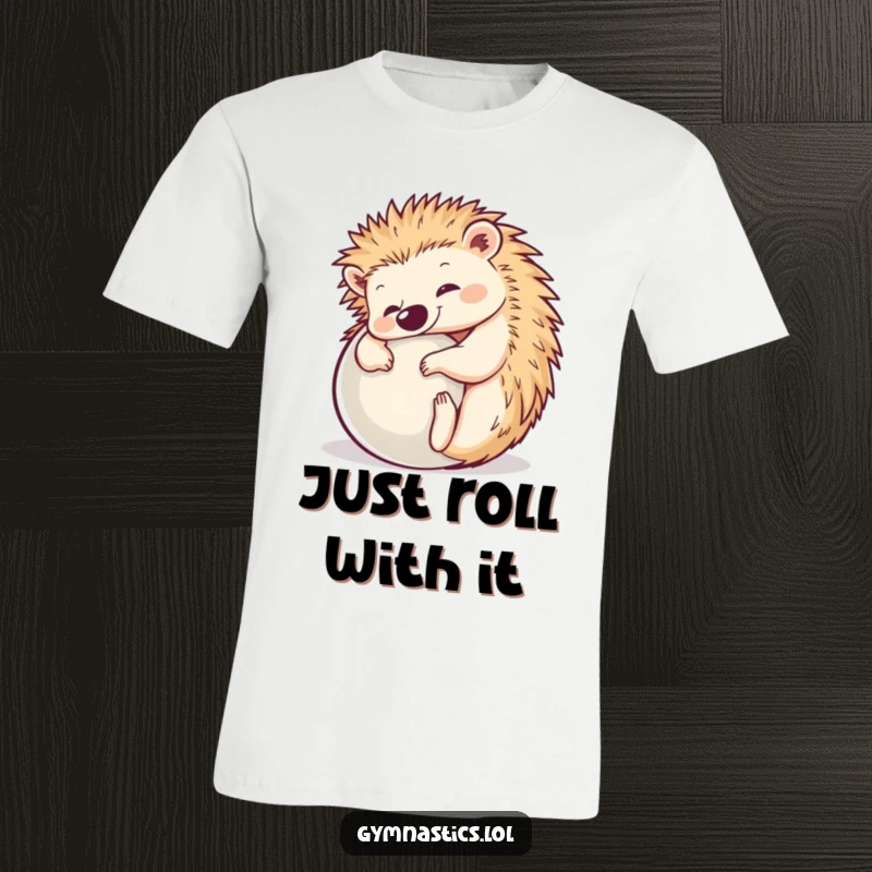 Funny Hedgehog Yoga T-Shirt: A happy hedgehog strikes a perfect yoga ball pose, showcasing its adorable and humorous side.
