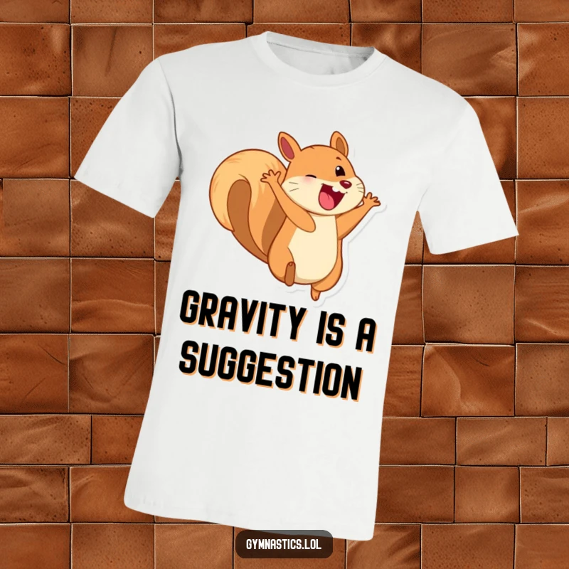 Funny t-shirt depicting a playful squirrel performing a somersault with an enormous, infectious grin.