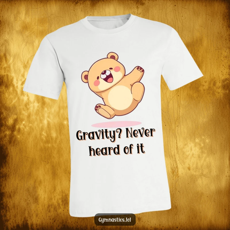 Funny T-Shirt with a joyful bear mid-tumble, landing gracefully on its feet, printed with vibrant humor and charm.