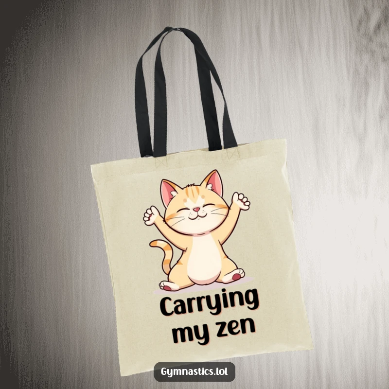 Funny cat in a complex yoga pose on a tote bag, showcasing its amusing flexibility.