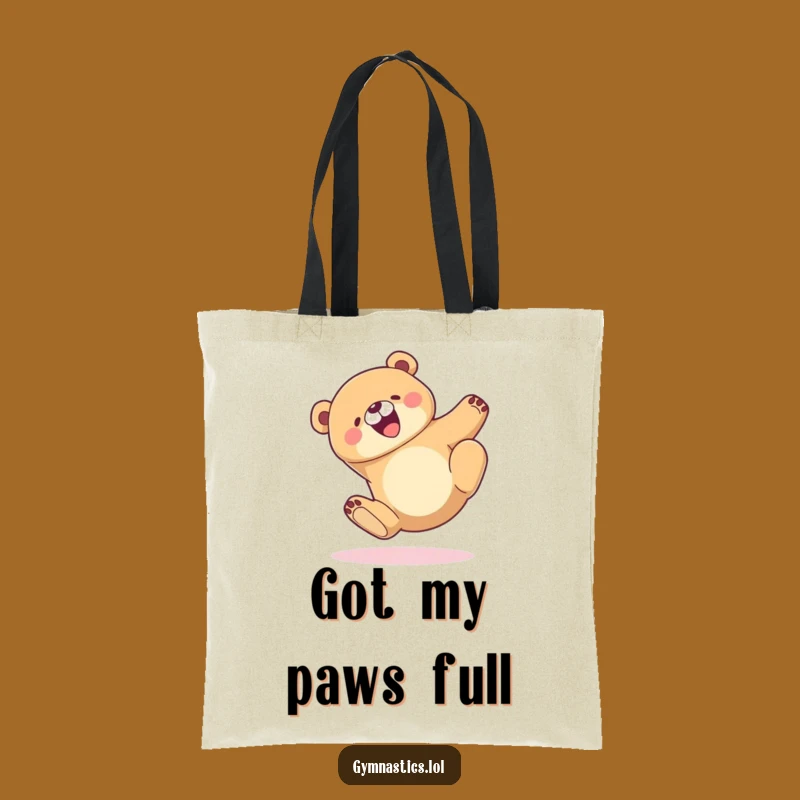 Funny Bear Tumble Tote Bag: Durable Cartoon Bear Landing Gracefully, Ideal Funny Gift Choice