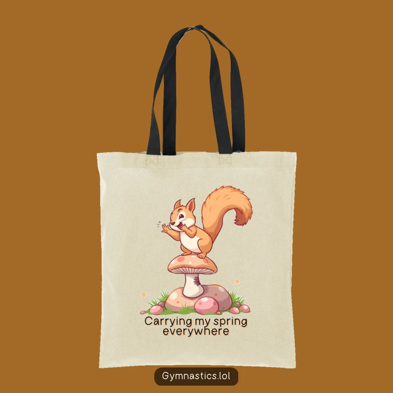 Funny Squirrel Somersault Tote Bag - Whimsical Mushroom Acrobat Accessory