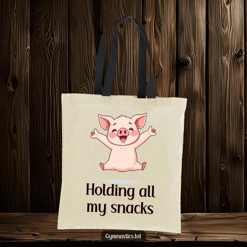 Funny Piglet Tote Bag: Cheerful piglet executing a wide split leap, great for carrying essentials with a dose of humor.